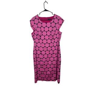 J Peterman Pink Black Polka Dot Cap Sleeve Midi Dress Size 16